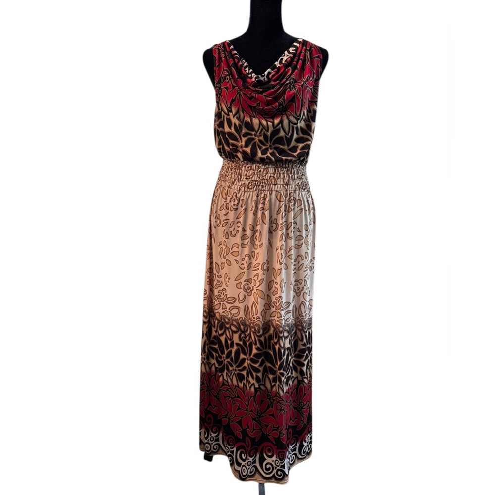 Sleeveless Cowlneck Maxi Dress Exotic Print